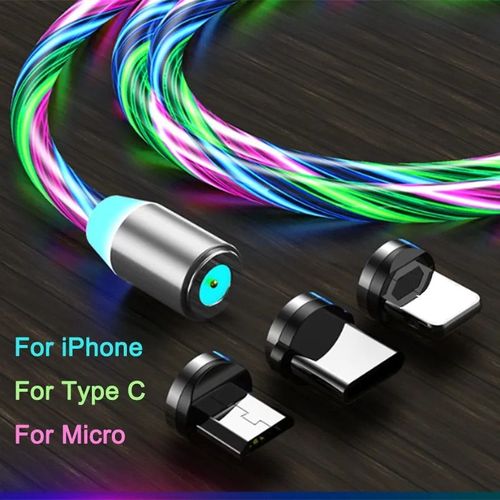 Mvqf-Fil De Chargeur 3 En 1 À Flux Magnétique Pour Téléphone Portable,Éclairage Shoous,Pour Xiaomi,Led,Micro Usb C Pour Iphone - Type 3in1 For Colorful-1m