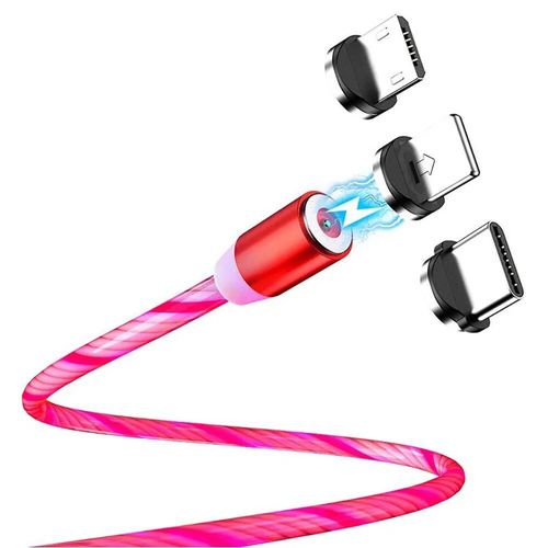 Mvqf-Fil De Chargeur 3 En 1 À Flux Magnétique Pour Téléphone Portable,Éclairage Shoous,Pour Xiaomi,Led,Micro Usb C Pour Iphone - Type 3in1 For Red-1m