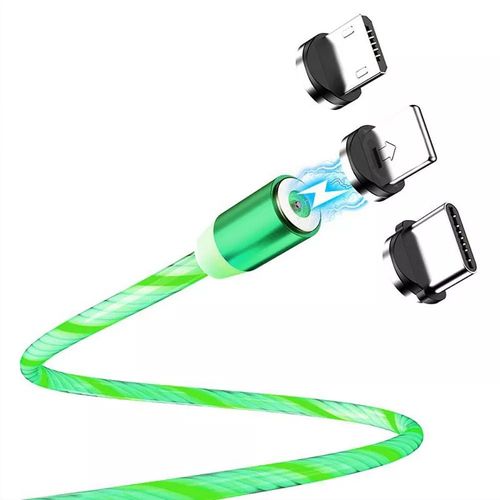 Mvqf-Fil De Chargeur 3 En 1 À Flux Magnétique Pour Téléphone Portable,Éclairage Shoous,Pour Xiaomi,Led,Micro Usb C Pour Iphone - Type 3in1 For Green-2m
