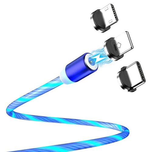 Mvqf-Fil De Chargeur 3 En 1 À Flux Magnétique Pour Téléphone Portable,Éclairage Shoous,Pour Xiaomi,Led,Micro Usb C Pour Iphone - Type 3in1 For Blue-1m