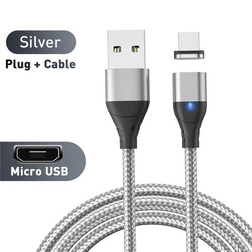 Câble Magnétique 3a Usb Micro Et Type C Pour Recharge Rapide Et Transfert De Données,Cordon De Chargeur Aimanté Pour Téléphone Iphone 14,Xiaomi Et Samsung - Type For Micro Silver-2 M