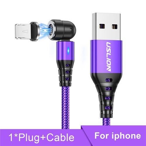 Câble Magnétique Usb Micro Et Type C 5a Rotatif À 540 °,Charge Rapide,Cordon De Chargeur Aimanté Pour Iphone Xiaomi - Type Purple For Iphone-1m