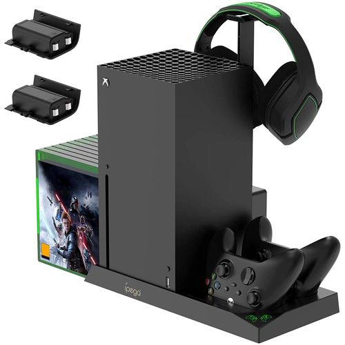 5 En1 Support Pour Console Xbox Séries X, Ventilateur De Refroidissement Pour Xbox Séries X Avec Batteries Rechargeables 2x1400mah Et Station De Charge Pour Manette, Stockage De Jeu