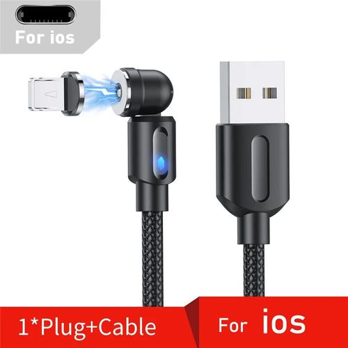 Câble Micro Usb/Type-C Magnétique Rotatif À 540 ° Pour Recharge Rapide,Cordon De Chargeur Étonnante Té Pour Téléphone Iphone Et Samsung - Type For Iphone Black-1m