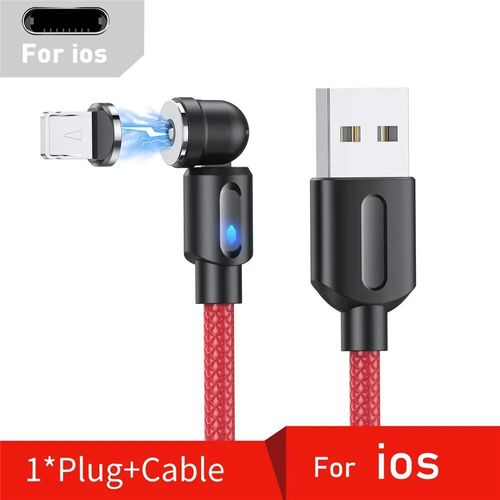 Câble Micro Usb/Type-C Magnétique Rotatif À 540 ° Pour Recharge Rapide,Cordon De Chargeur Étonnante Té Pour Téléphone Iphone Et Samsung - Type For Iphone Red-1m
