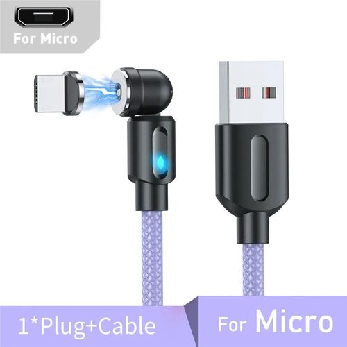 Câble Micro Usb/Type-C Magnétique Rotatif À 540 ° Pour Recharge Rapide,Cordon De Chargeur Étonnante Té Pour Téléphone Iphone Et Samsung - Type For Micro Purple-1m