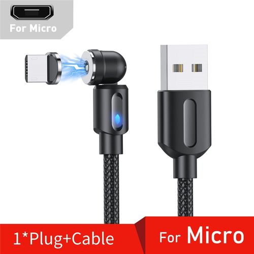 Câble Micro Usb/Type-C Magnétique Rotatif À 540 ° Pour Recharge Rapide,Cordon De Chargeur Étonnante Té Pour Téléphone Iphone Et Samsung - Type For Micro Black-2m