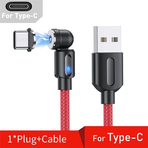 Câble Micro Usb/Type-C Magnétique Rotatif À 540 ° Pour Recharge Rapide,Cordon De Chargeur Étonnante Té Pour Téléphone Iphone Et Samsung - Type For Type C Red-2m