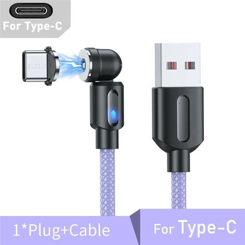 Câble Micro Usb/Type-C Magnétique Rotatif À 540 ° Pour Recharge Rapide,Cordon De Chargeur Étonnante Té Pour Téléphone Iphone Et Samsung - Type For Type C Purple-0.5m