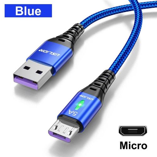 Uslion-Micro Câble Usb 5a Pour Recharge Rapide Et Transfert De Données,Cordon De Chargeur Super Rapide Avec Éclairage Led,Pour Android Xiaomi Redmi - Type Blue For Micro-0.3m