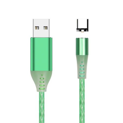 Aufu-Câble Micro Usb/Type-C Magnétique Led Pour Recharge Rapide,Cordon De Chargeur Pour Iphone Samsung Huawei Xiaomi - Type Green For Type C-2m