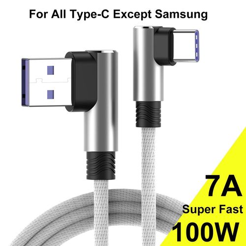 90 Degrés 7a 100w Câble Usb Type C De Charge Ultra Rapide Pour Huawei P20 P30 P40 Pro Mate 20 30 40 Xiaomi Mi 12 13 Redmi Poco Oneplus 9 10 11 Samsung S21 S22 Chargeur De Données - Type White 7a-2m
