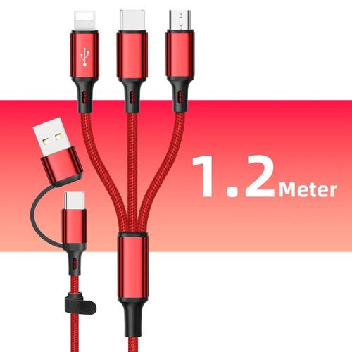 Câble de charge rapide 3 en 1 pour iPhone,Huawei,micro USB type C,1.2m,plusieurs ports USB - Type Red 1.2M