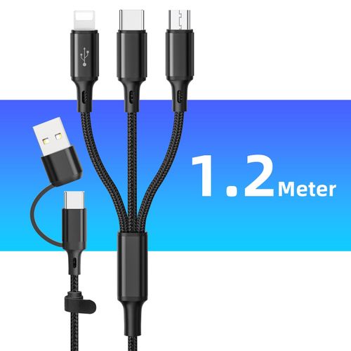 Câble de charge rapide 3 en 1 pour iPhone,Huawei,micro USB type C,1.2m,plusieurs ports USB - Type Black 1.2M