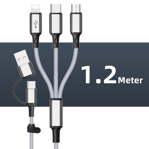 Câble de charge rapide 3 en 1 pour iPhone,Huawei,micro USB type C,1.2m,plusieurs ports USB - Type Gray 1.2M