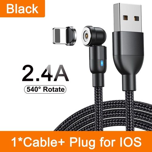 Aufu-Câble Micro Usb/Type-C Magnétique Rotatif À 540 °,3m,Cordon De Chargeur Étonnante Té Pour Téléphone Portable Iphone,Samsung,Xiaomi Redmi - Type Black For Iphone-1m
