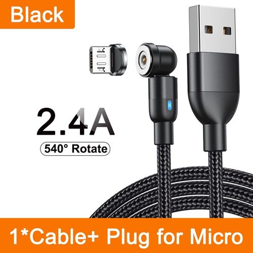 Aufu-Câble Micro Usb/Type-C Magnétique Rotatif À 540 °,3m,Cordon De Chargeur Étonnante Té Pour Téléphone Portable Iphone,Samsung,Xiaomi Redmi - Type Black For Micro-3m