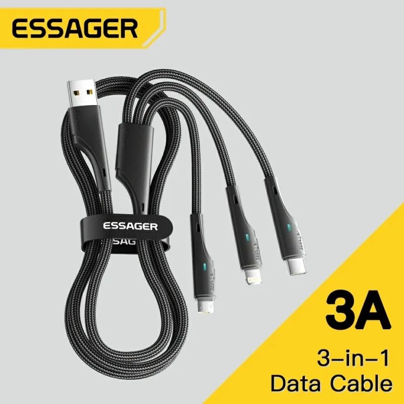Essage-Cble Micro Usb/Type-C 3 En 1 Pour Recharge Rapide Et... - 2