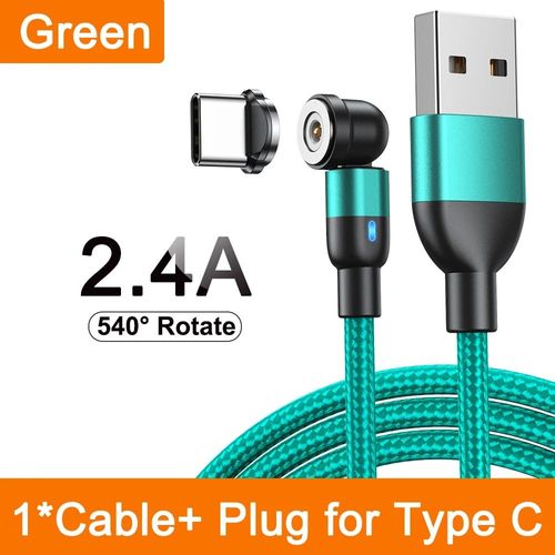 Aufu-Câble Micro Usb/Type-C Magnétique Rotatif À 540 °,3m,Cordon De Chargeur Étonnante Té Pour Téléphone Portable Iphone,Samsung,Xiaomi Redmi - Type Green For Type C-2m