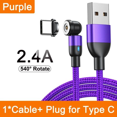 Aufu-Câble Micro Usb/Type-C Magnétique Rotatif À 540 °,3m,Cordon De Chargeur Étonnante Té Pour Téléphone Portable Iphone,Samsung,Xiaomi Redmi - Type Purple For Type C-3m