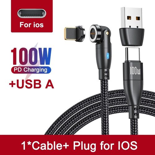Aufu-Câble Micro Usb/Type-C Magnétique 5a 100w,Cordon De Chargeur Étonnante Té À Charge Rapide Pour Iphone,Samsung Et Xiaomi - Type Black For Iphone-1,8m