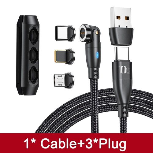 Aufu-Câble Micro Usb/Type-C Magnétique 5a 100w,Cordon De Chargeur Étonnante Té À Charge Rapide Pour Iphone,Samsung Et Xiaomi - Type Black With 3tips-1m