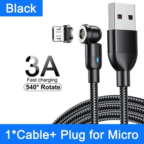 Aufu-Câble Micro Usb/Type-C Magnétique 3a Rotatif À 540 ° Pour Recharge Rapide,Cordon De Chargeur Aimanté Pour Iphone Xiaomi Poco - Type Black For Micro-2m