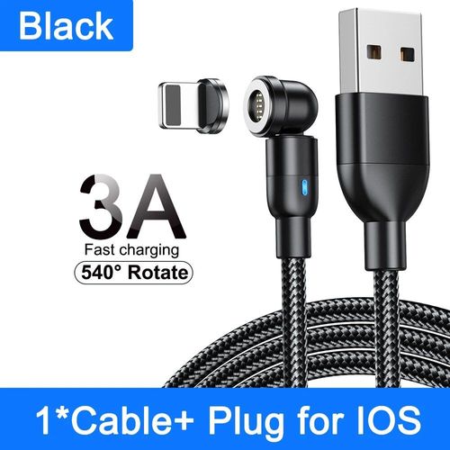Aufu-Câble Micro Usb/Type-C Magnétique 3a Rotatif À 540 ° Pour Recharge Rapide,Cordon De Chargeur Aimanté Pour Iphone Xiaomi Poco - Type Black For Iphone-2m