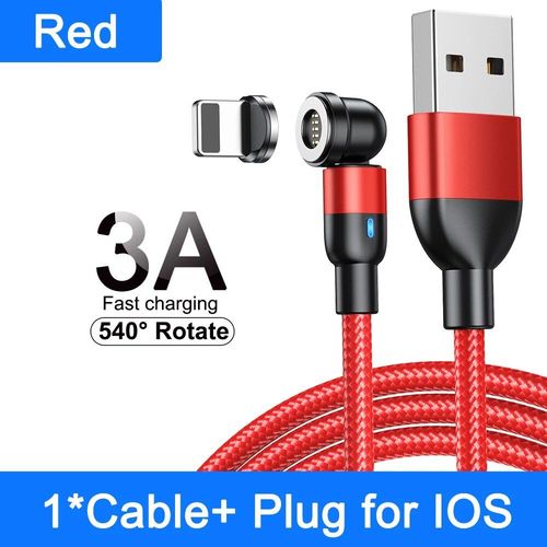 Aufu-Câble Micro Usb/Type-C Magnétique 3a Rotatif À 540 ° Pour Recharge Rapide,Cordon De Chargeur Aimanté Pour Iphone Xiaomi Poco - Type Red For Iphone-0.5m