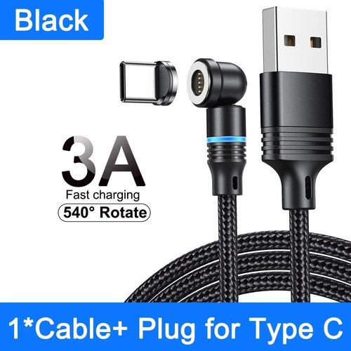 Aufu-Câble Micro Usb/Type-C 3a Magnétique Led Pour Recharge Rapide,Cordon De Chargeur Étonnante Té Pour Iphone 14,Samsung,Xiaomi Et Écouteurs - Type Black For Type-C-2m