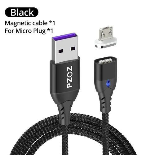 Pzoz-Câble Micro Usb/Type-C Magnétique 5a Pour Recharge Rapide,Cordon De Chargeur Étonnante Té Pour Téléphone Iphone,Huawei Et Xiaomi - Type Black 1m For Micro-1m
