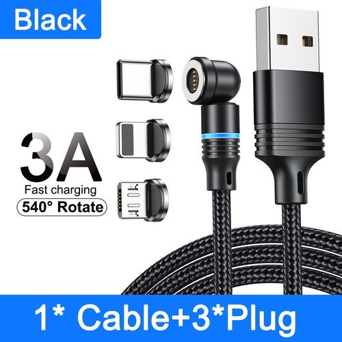 Aufu-Câble Micro Usb/Type-C 3a Magnétique Led Pour Recharge Rapide,Cordon De Chargeur Étonnante Té Pour Iphone 14,Samsung,Xiaomi Et Écouteurs - Type Black With 3tips-0.5m