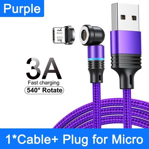 Aufu-Câble Micro Usb/Type-C 3a Magnétique Led Pour Recharge Rapide,Cordon De Chargeur Étonnante Té Pour Iphone 14,Samsung,Xiaomi Et Écouteurs - Type Purple For Micro-1m