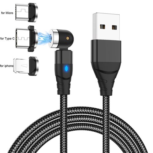 540 Rotation Câble Magnétique Type C Micro Charge Rapide Aimant Usb-C Chargeur De Téléphone Pour Iphone 14 11 Huawei Xiaomi Samsung Fil Rette - Type Black 3plugs-2m