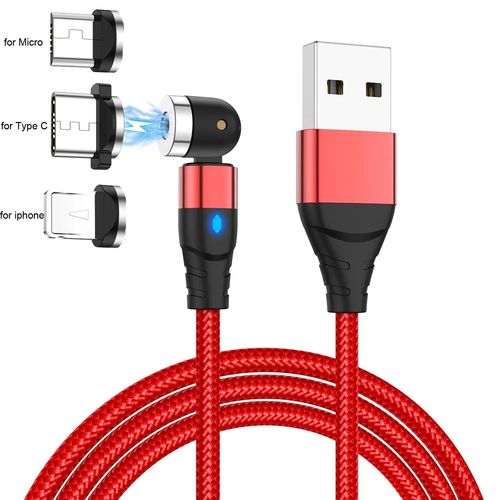 540 Rotation Câble Magnétique Type C Micro Charge Rapide Aimant Usb-C Chargeur De Téléphone Pour Iphone 14 11 Huawei Xiaomi Samsung Fil Rette - Type Red 3plugs-2m