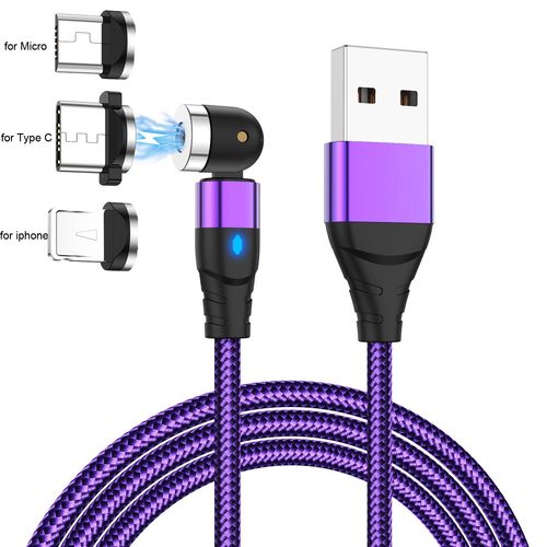 540 Rotation Câble Magnétique Type C Micro Charge Rapide Aimant Usb-C Chargeur De Téléphone Pour Iphone 14 11 Huawei Xiaomi Samsung Fil Rette - Type Purple 3plugs-2m