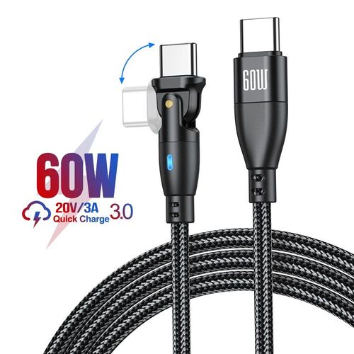 Câble Usb Type C 3a Usb-C Pour Recharge Rapide Et Transfert De Données,Cordon De Chargeur 180 ° Pour Samsung S21 S20 Xiaomi Oneplus Poco - Type 60w C To C Black-1m