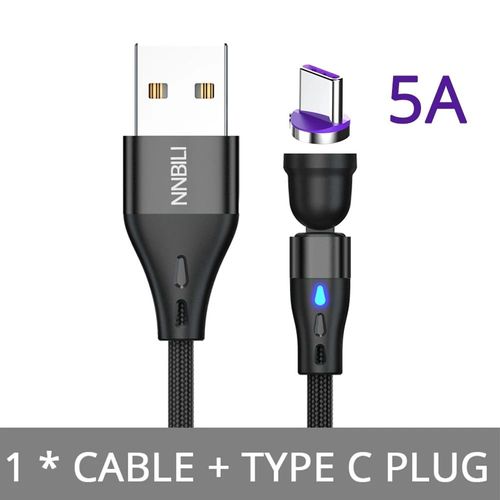 Nnbili-Câble Micro Usb/Type-C Magnétique 5a Rotatif À 540 °,Charge Rapide,Cordon De Chargeur Étonnante Té Pour Iphone Et Xiaomi - Type Blac 5a Type C-2m