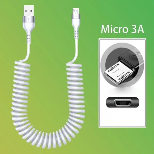 Câble Usb 5a 66w De Type C Pour Recharge Rapide Et Données,Cordon De Chargeur Télescopique À Ressort Pour Iphone,Xiaomi Et Samsung - Type Micro White-1m