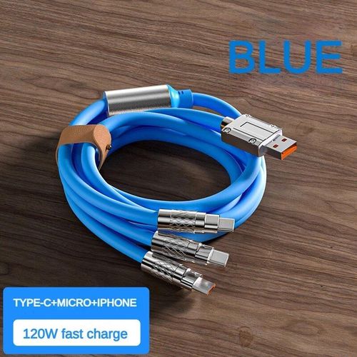 Câble De Charge Rapide Micro Usb De Type C,Chargeur De Téléphone,120w,Snap3 En 1,Iphone,Samsung,Huawei,Xiaomi - Type Bleu-1.2m
