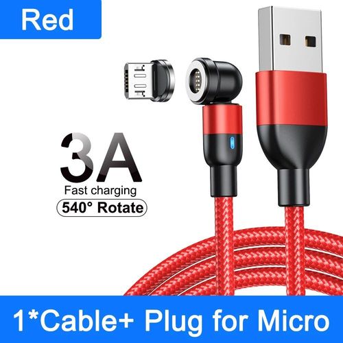 Aufu-Câble Magnétique Rotatif À 540 Degrés,3a,Charge Rapide,Type C,Pour Xiaomi Huawei,Micro Usb,Transfert De Données,Chargeur Aimanté Pour Iphone 15 - Type Red For Micro-1m