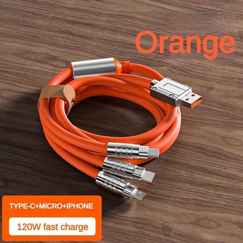 Câble De Charge Rapide Micro Usb De Type C,Chargeur De Téléphone,120w,Snap3 En 1,Iphone,Samsung,Huawei,Xiaomi - Type Orange-1.2m