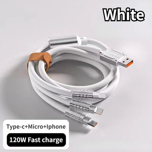 Câble De Charge Rapide Micro Usb De Type C,Chargeur De Téléphone,120w,Snap3 En 1,Iphone,Samsung,Huawei,Xiaomi - Type White-1.2m