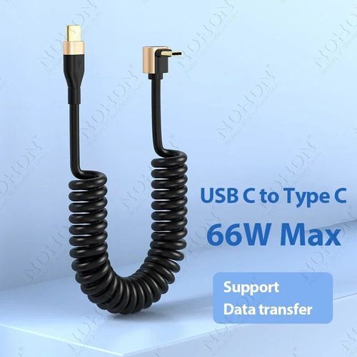 Nohon-Câble De Charge Rapide Rétractable Usb C Vers Type C,66w,Snappd,Câble De Chargeur Pour Huawei,Samsung,Ressort,Usb C,Résistant,90 - Type Gold-Up To 1.5m