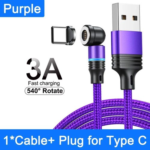 Aufu-Câble Micro Usb/Type-C 3a Magnétique Pour Recharge Rapide,Cordon De Chargeur Étonnante Té Pour Téléphone Iphone,Xiaomi Et Samsung - Type Purple For Type-C-2m(6.6ft)