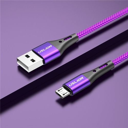 Uslion-Câble Micro Usb 3a À Charge Rapide Et Transfert De Données,Cordon De Chargeur Pour Téléphone Portable Android Xiaomi Redmi - Type Purple For Micro-0.5m