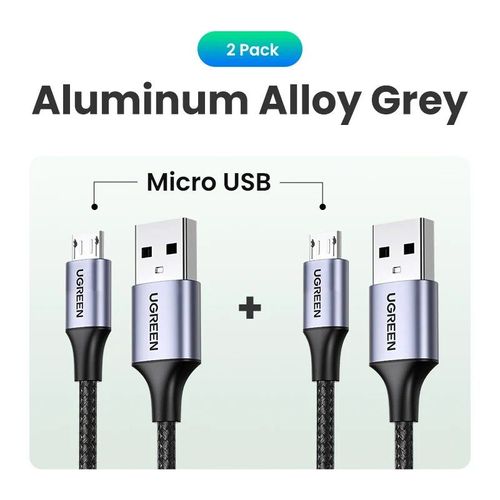 Ugreen - Câble Micro Usb 3a Pour Recharge Rapide Et Transfert De Données,Cordon De Chargeur En Nylon,Pour Tablette Et Téléphone Samsung,Xiaomi,Lg,Android - Type 2 Pack Micro Grey-2m