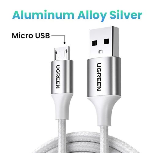 Ugreen - Câble Micro Usb 3a Pour Recharge Rapide Et Transfert De Données,Cordon De Chargeur En Nylon,Pour Tablette Et Téléphone Samsung,Xiaomi,Lg,Android - Type Micro Metal Silver-2m