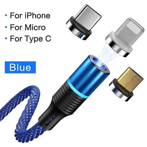 Cafele Câble Usb Magnétique Pour Iphone 14 Led Qc3.0 La Plus Récente Câble Micro-Usb Câble Tressé De Type C Chargeur Pour Samsung Xiaomi Huawei - Type [Blue 3 In 1]-2m