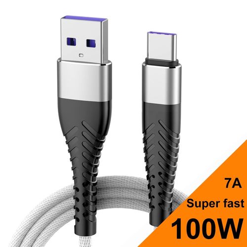 Câble Usb De Type C Pour Samsung S22 S23 Ultra Xiaomi Mi Realme,Charge Rapide,Données,Fil De Chargeur,7a,100w - Type White-1m